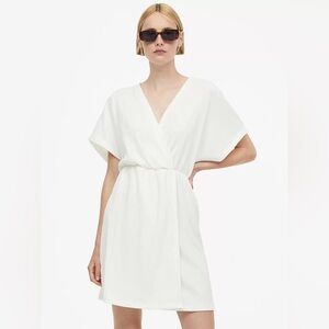 H&M Crinkled Wrap Mini Dress V Neck Wide Sleeve Sewn Wrap Women's XS